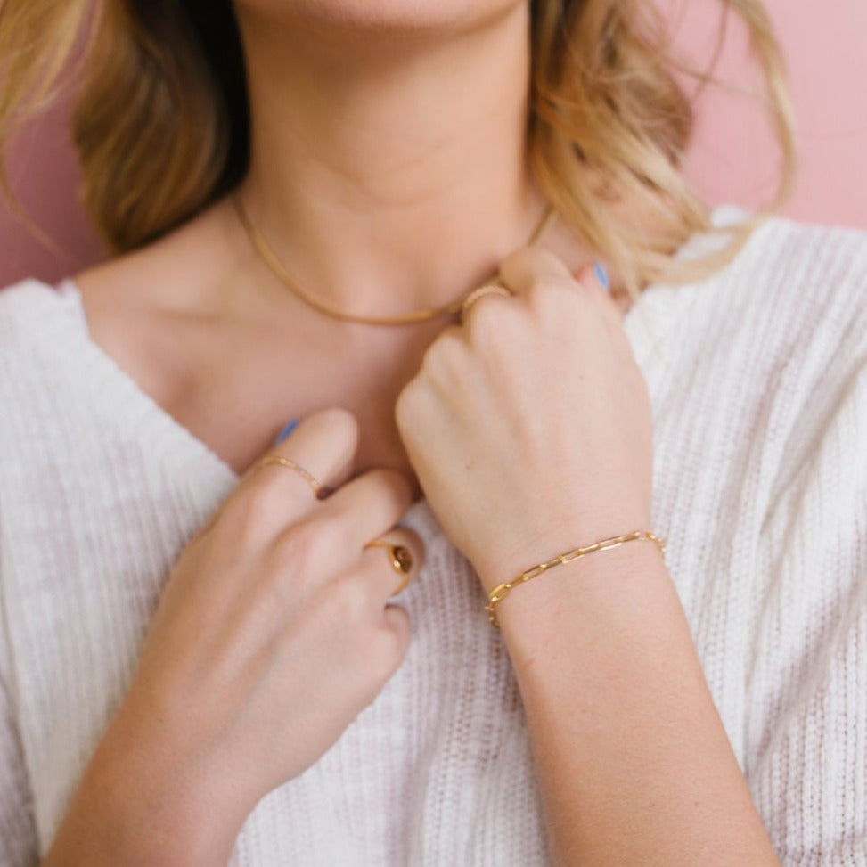 Luxe and Laurel Madeline 18k Gold Filled Paperclip Bracelet  | Tarnish-Resistant 3mm Link