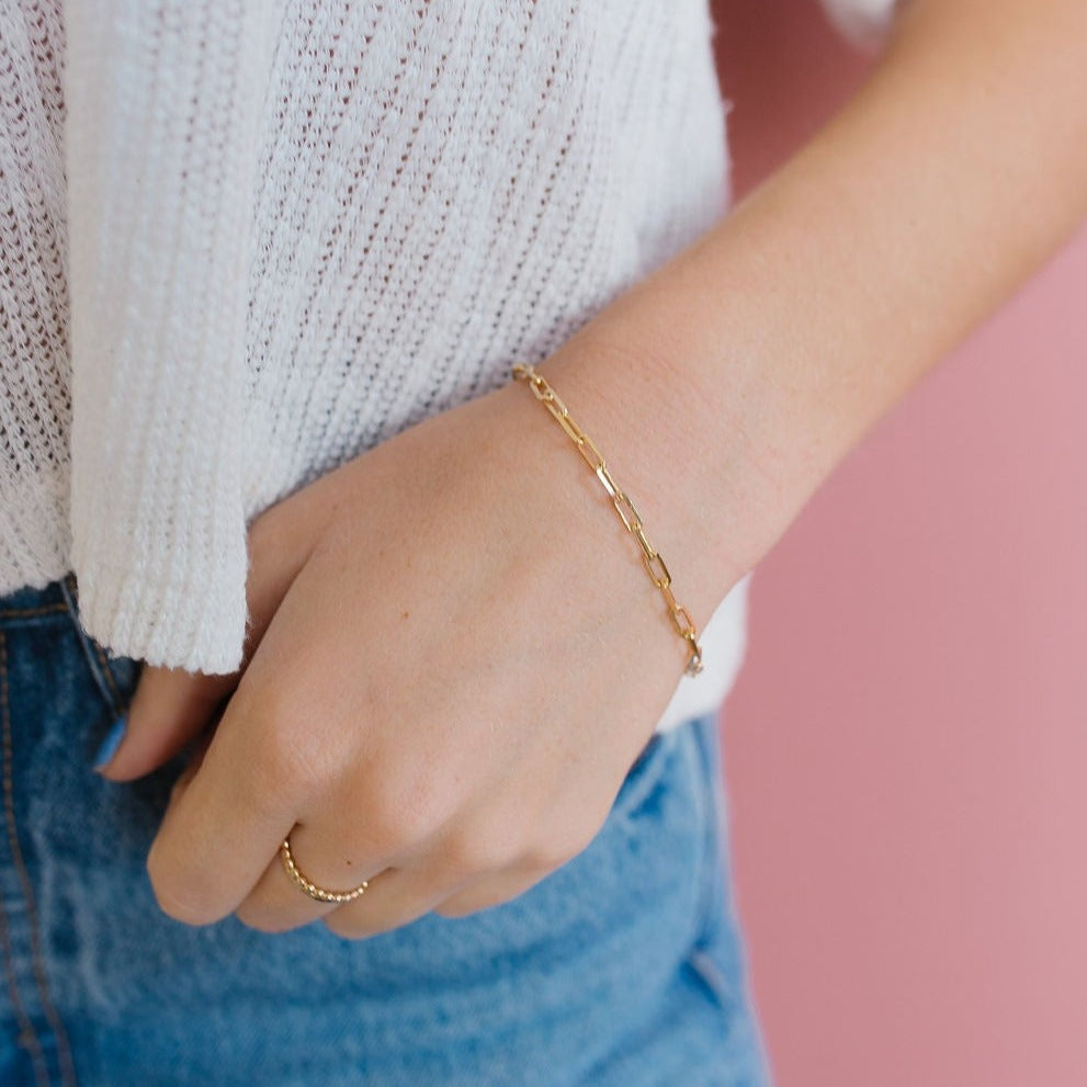 Luxe and Laurel Madeline 18k Gold Filled Paperclip Bracelet  | Tarnish-Resistant 3mm Link