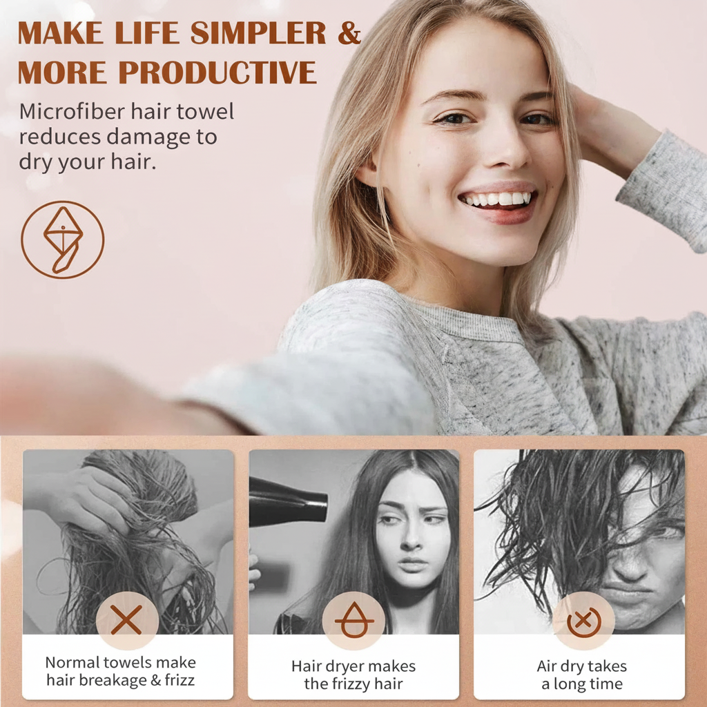 Microfiber Hair Towel - Problem vs Solution Infographic