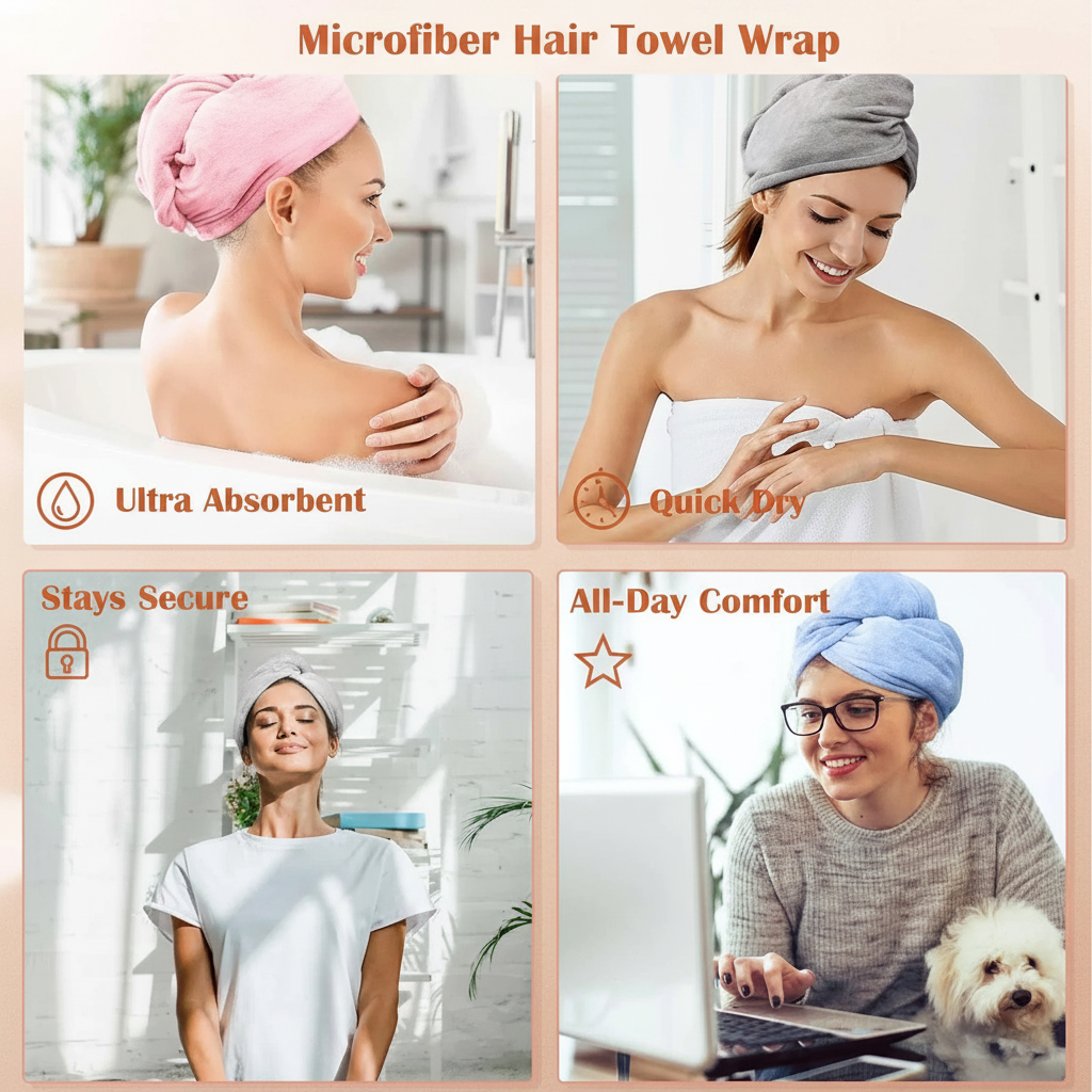Microfiber Hair Towel Wrap - Benefits Infographic