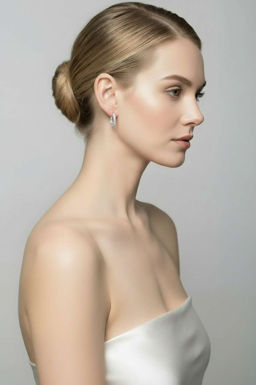 Model 3 – White Silk Camisole, Scaled Earring