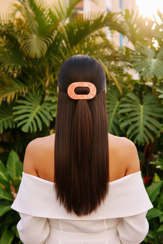 Model with straight hair wearing Dreamsicle flat barrette