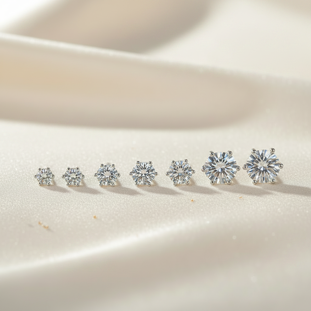 Moissanite Studs – Cream Satin Flat Lay