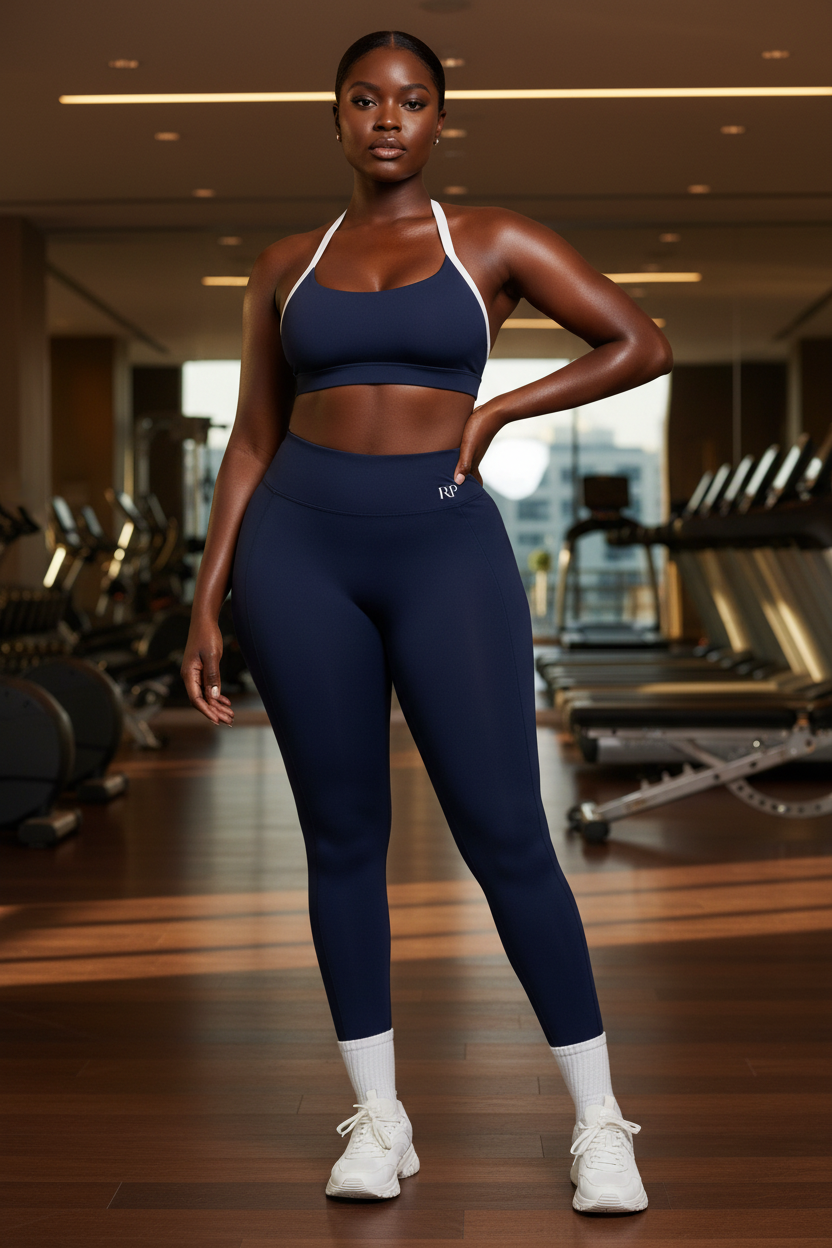Navy Set — Curvy Black Model Front View RP Logo