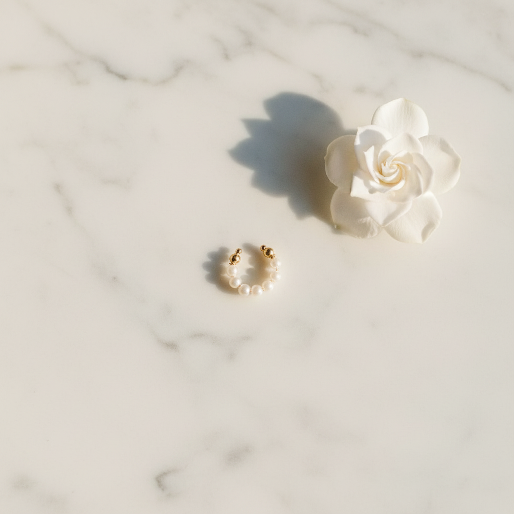 Pearl Ear Cuff - Marble Flat Lay