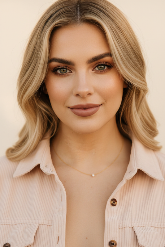 Pearl Solitaire Necklace - Blonde Model Full Face