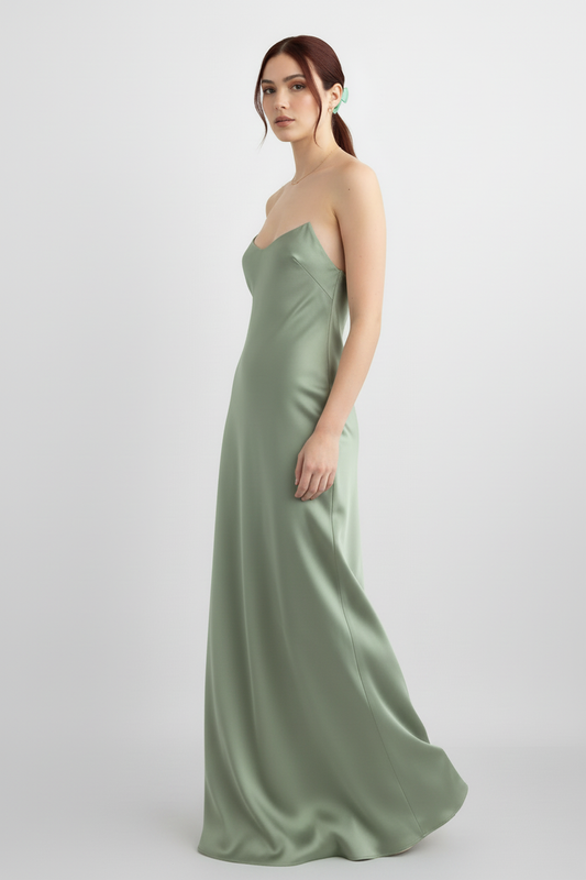Sage Silk Dress Editorial