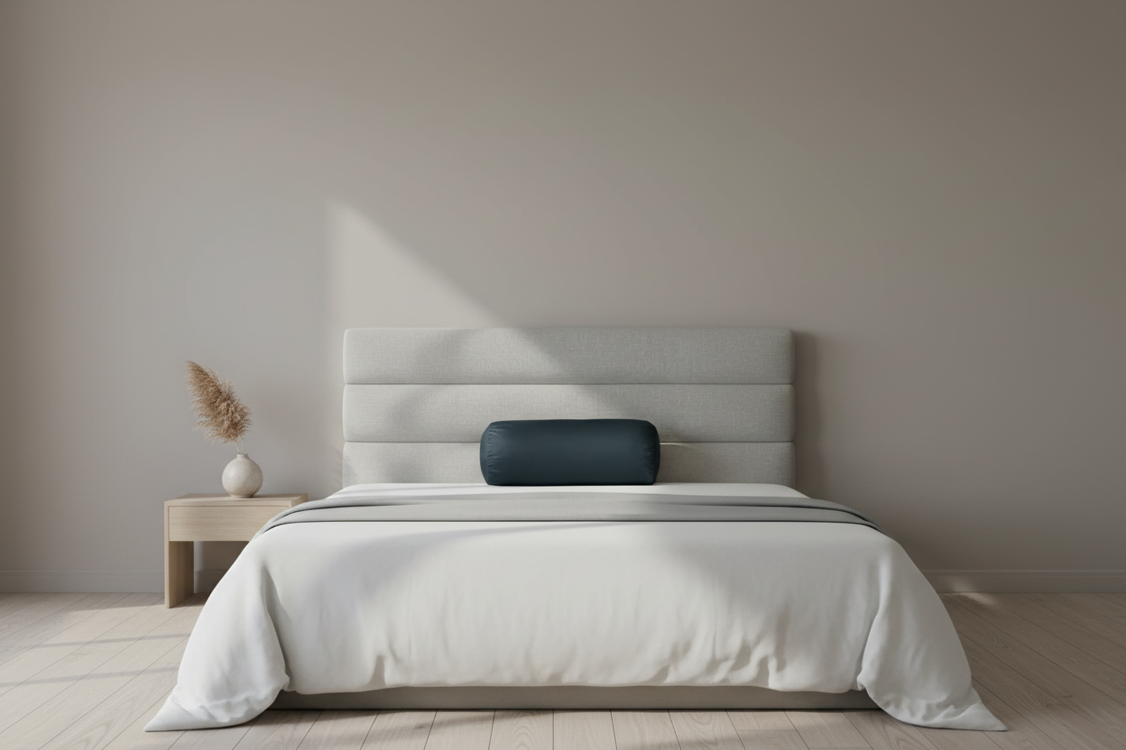 Slate Blue Bolster Bed Editorial