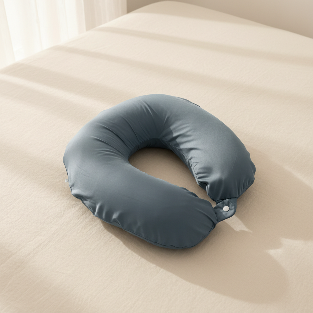 Slate Blue Travel Neck Pillow Flat Lay