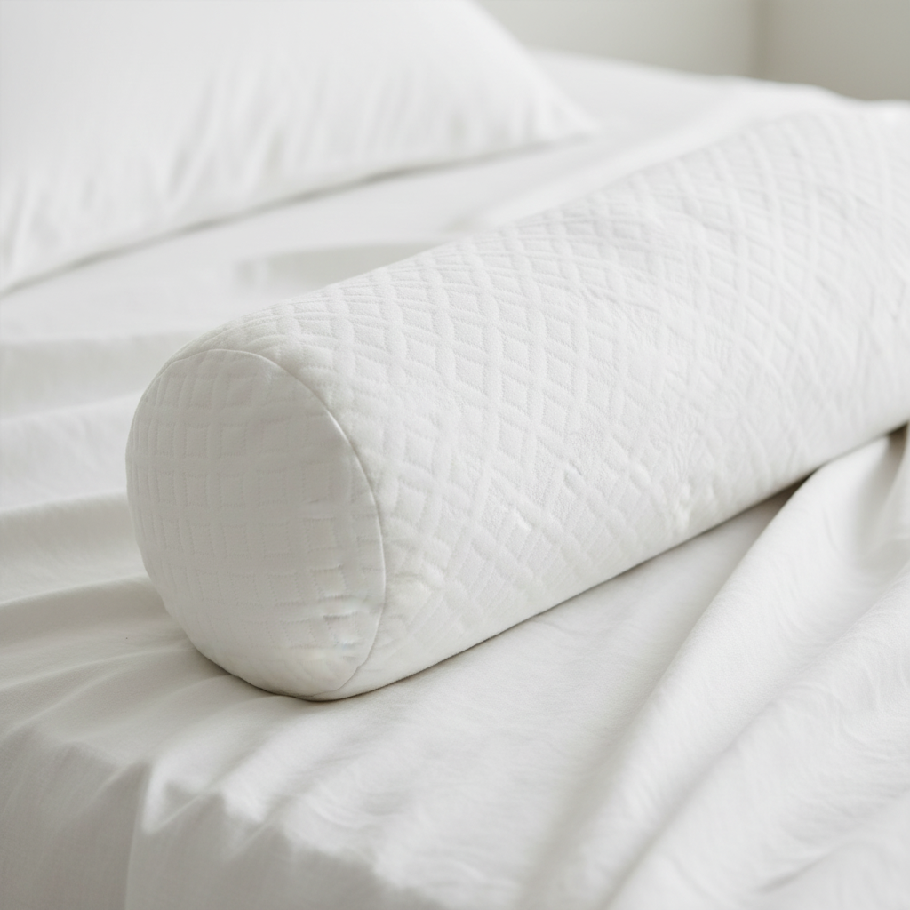 White Bolster Pillow Fabric Detail