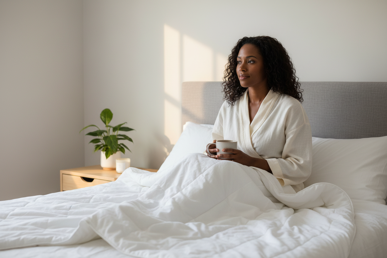 White Weighted Blanket Morning Lifestyle