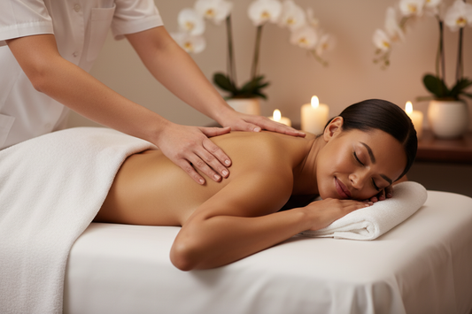 Woman Receiving Massage on Bamboo Sheet