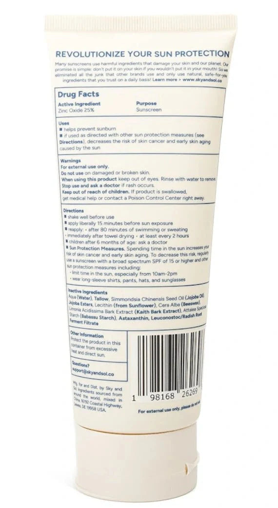 XL Sky and Sol Body Sunscreen SPF 50 | Non-Nano Zinc & Grass-Fed Tallow Protection
